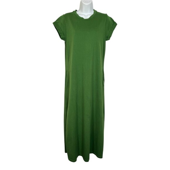 ALL SAINTS Anna Maxi T-Shirt Dress Modern Cotton Side Slits Shapeless Green US 4 - Picture 6 of 14